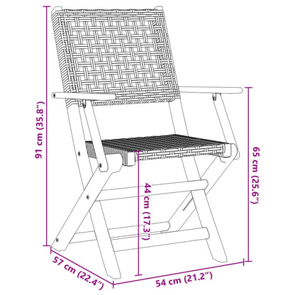 3-tlg. Bistro-Set Grau Poly Rattan und Massivholz