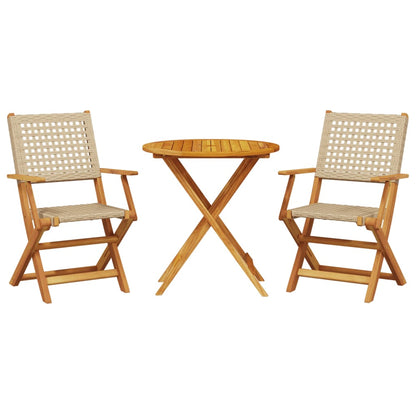 3-tlg. Bistro-Set Beige Poly Rattan und Massivholz