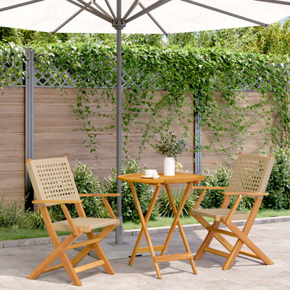 3-tlg. Bistro-Set Beige Poly Rattan und Massivholz