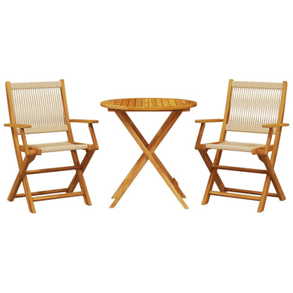 3-tlg. Bistro-Set Beige Polypropylen und Massivholz