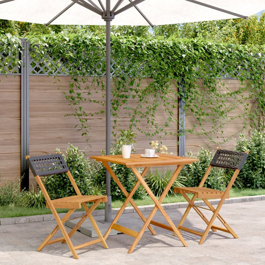 3-tlg. Bistro-Set Schwarz Poly Rattan und Massivholz