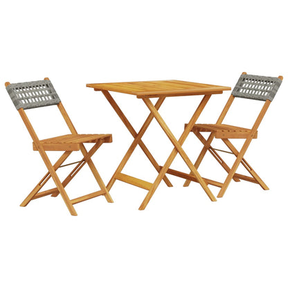 3-tlg. Bistro-Set Grau Poly Rattan und Massivholz