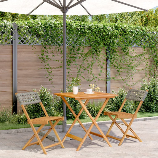 3-tlg. Bistro-Set Grau Poly Rattan und Massivholz