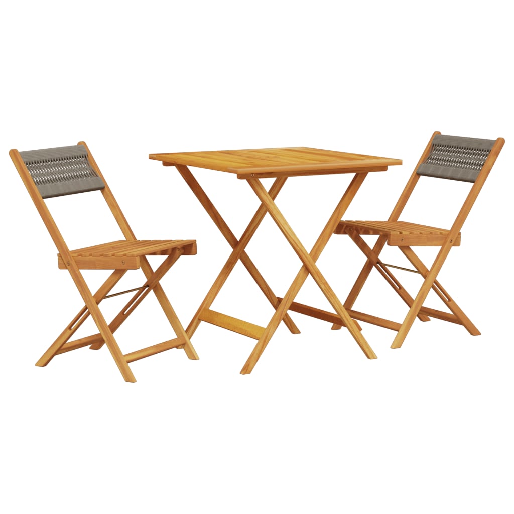 3-tlg. Bistro-Set Grau Polypropylen und Massivholz