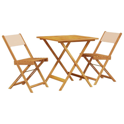 3-tlg. Bistro-Set Beige Stoff und Massivholz