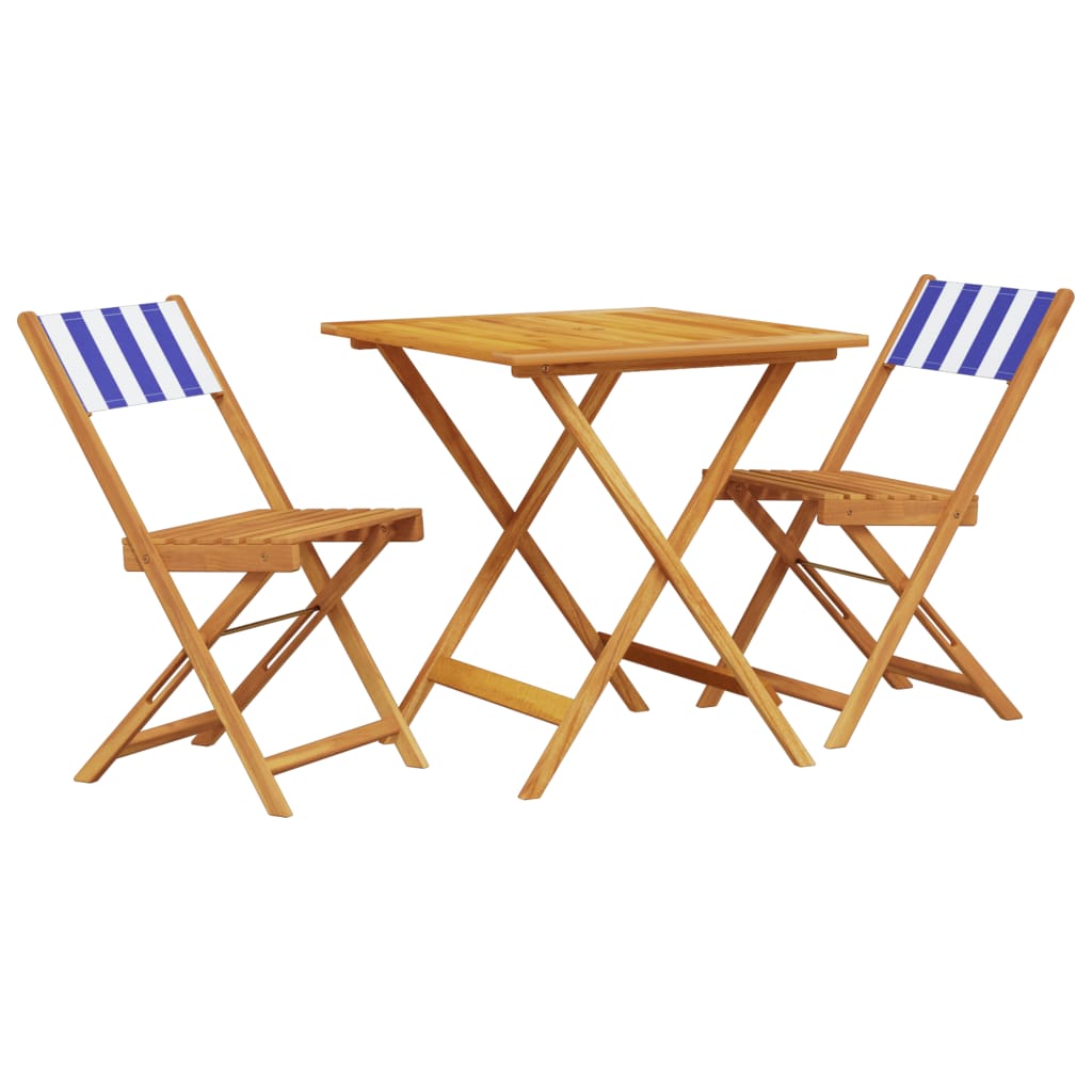 3-tlg. Bistro-Set Blau und Weiß Stoff und Massivholz