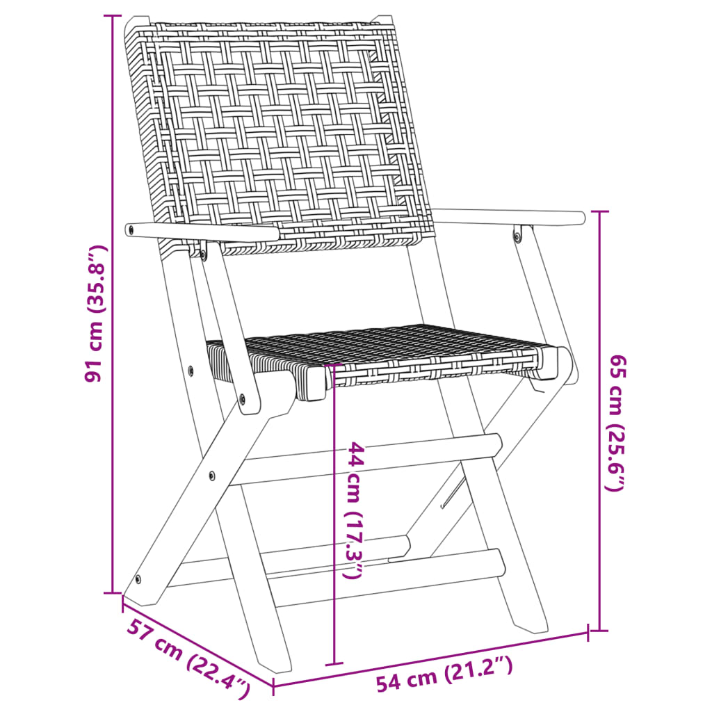 3-tlg. Bistro-Set Schwarz Poly Rattan und Massivholz