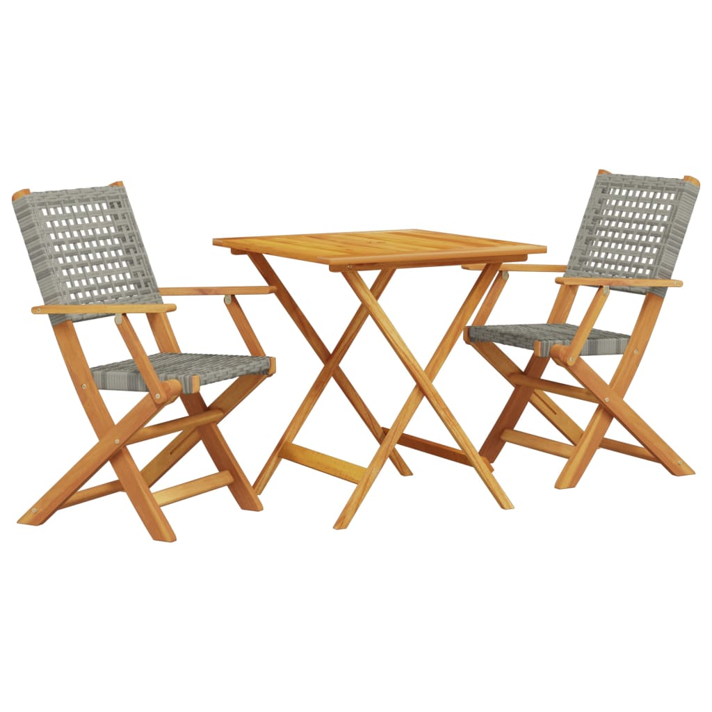 3-tlg. Bistro-Set Grau Poly Rattan und Massivholz