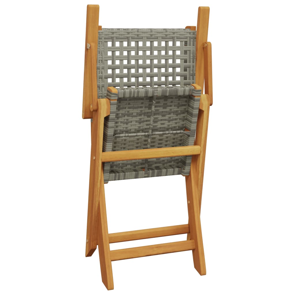 3-tlg. Bistro-Set Grau Poly Rattan und Massivholz