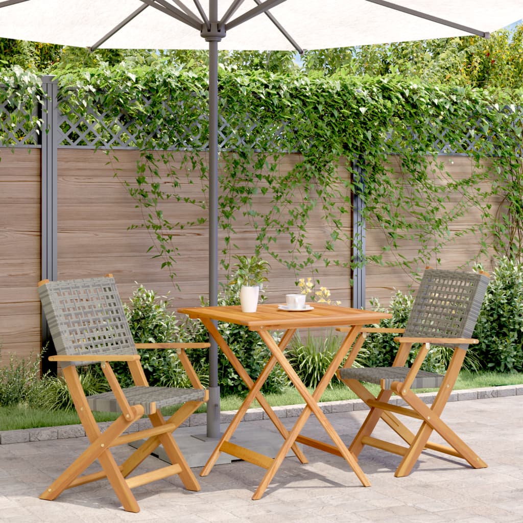 3-tlg. Bistro-Set Grau Poly Rattan und Massivholz