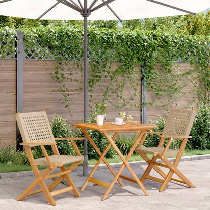 3-tlg. Bistro-Set Beige Poly Rattan und Massivholz