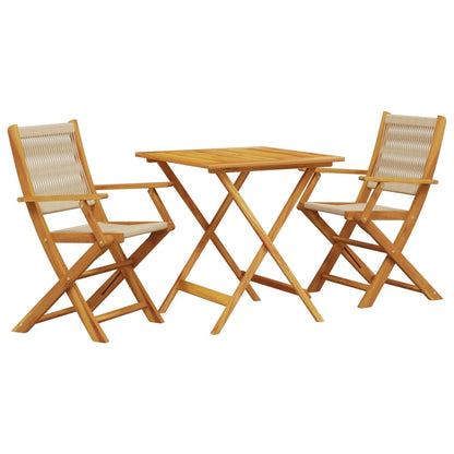 3-tlg. Bistro-Set Beige Polypropylen und Massivholz