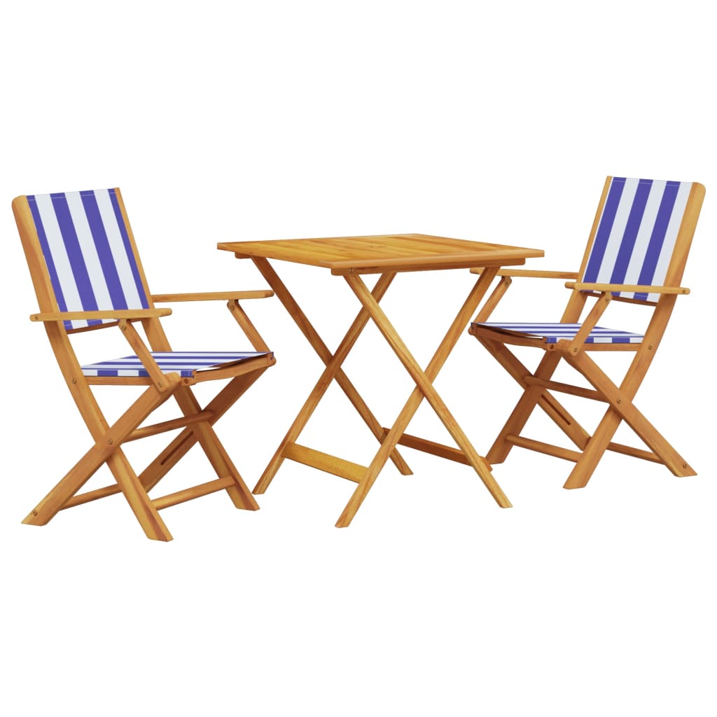 3-tlg. Bistro-Set Blau und Weiß Stoff und Massivholz