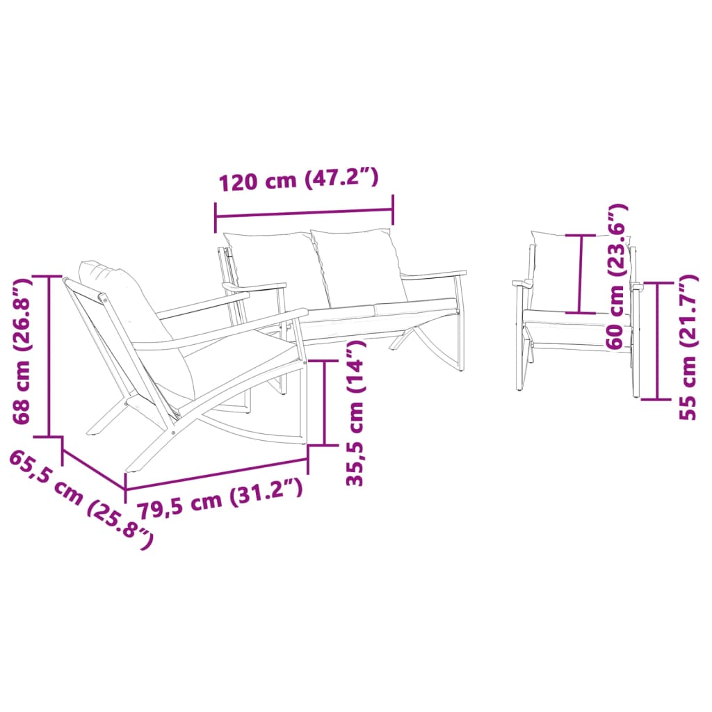 3-tlg. Balkonmöbel-Set mit Kissen Schwarz Stahl