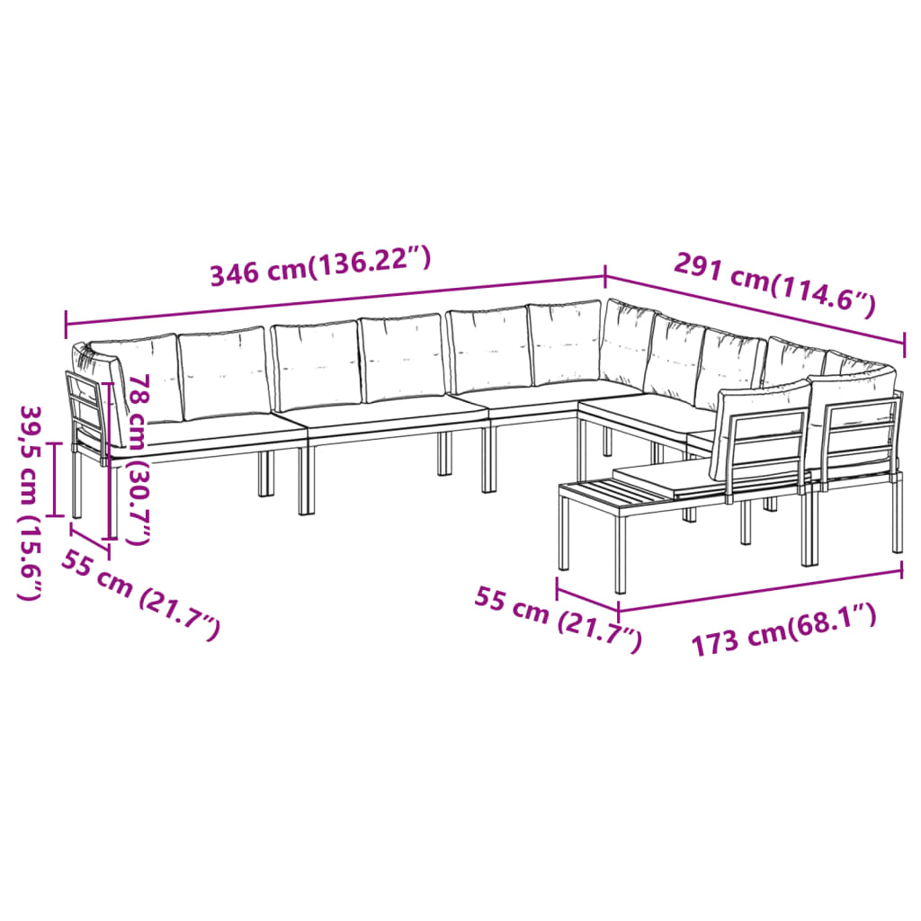 6-tlg. Garten-Sofagarnitur mit Kissen Schwarz Stahl