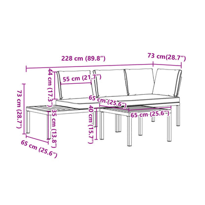 3-tlg. Garten-Sofagarnitur mit Kissen Schwarz Aluminium