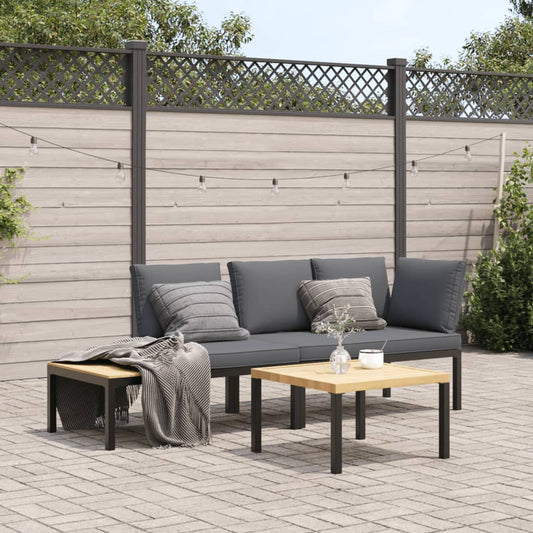 3-tlg. Garten-Sofagarnitur mit Kissen Schwarz Aluminium