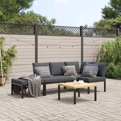 4-tlg. Garten-Sofagarnitur mit Kissen Schwarz Aluminium