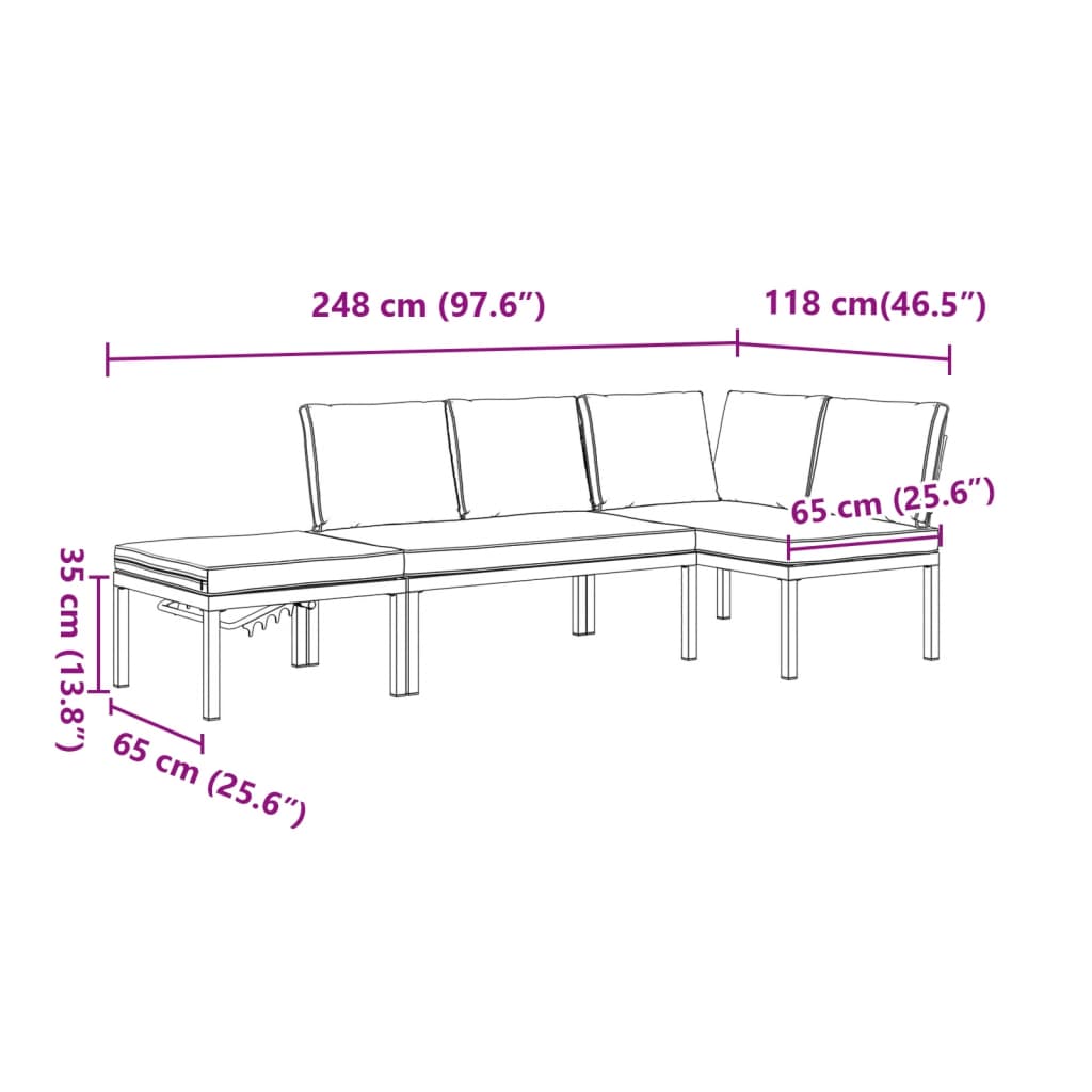 3-tlg. Garten-Sofagarnitur mit Kissen Schwarz Aluminium