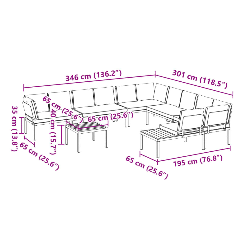 7-tlg. Garten-Sofagarnitur mit Kissen Schwarz Aluminium