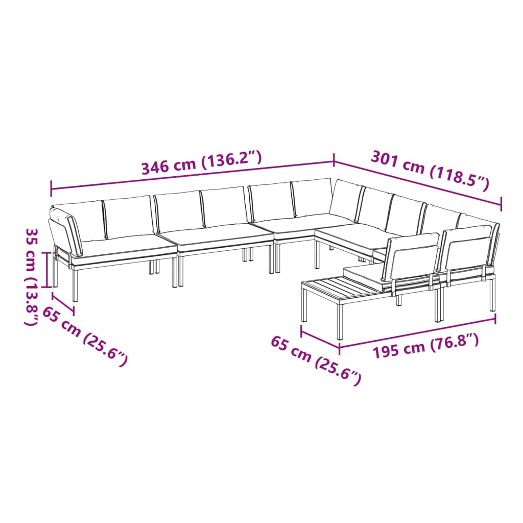 6-tlg. Garten-Sofagarnitur mit Kissen Schwarz Aluminium