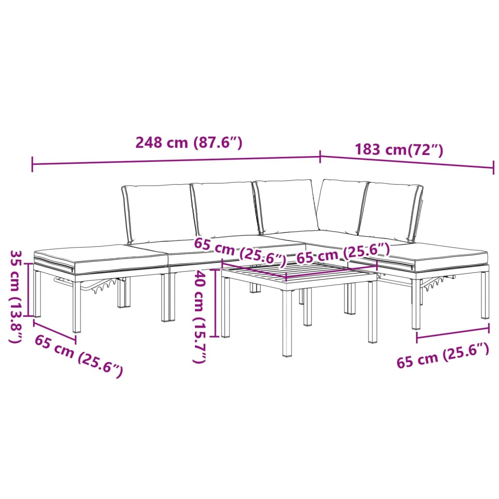 5-tlg. Garten-Sofagarnitur mit Kissen Schwarz Aluminium