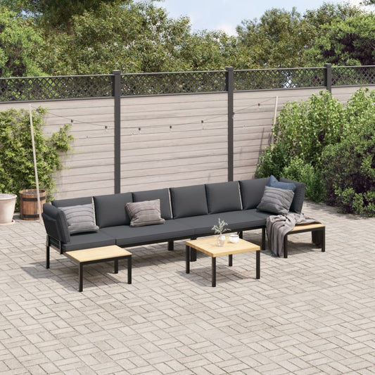 5-tlg. Garten-Sofagarnitur mit Kissen Schwarz Aluminium