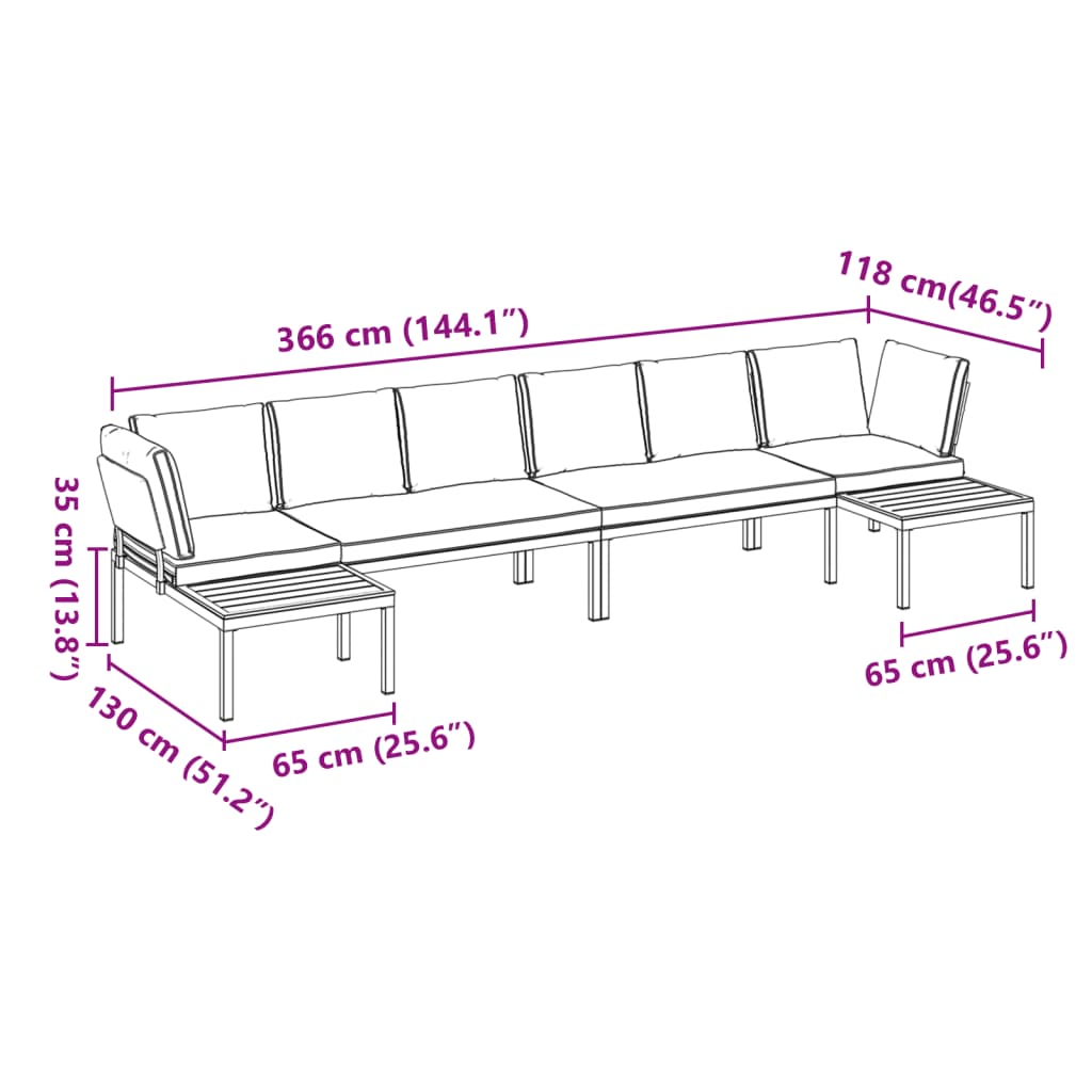 4-tlg. Garten-Sofagarnitur mit Kissen Schwarz Aluminium