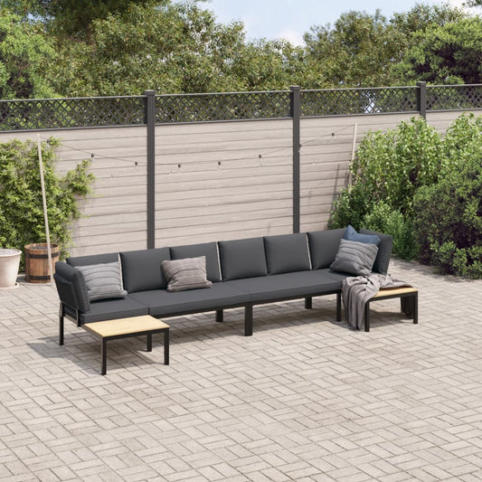 4-tlg. Garten-Sofagarnitur mit Kissen Schwarz Aluminium