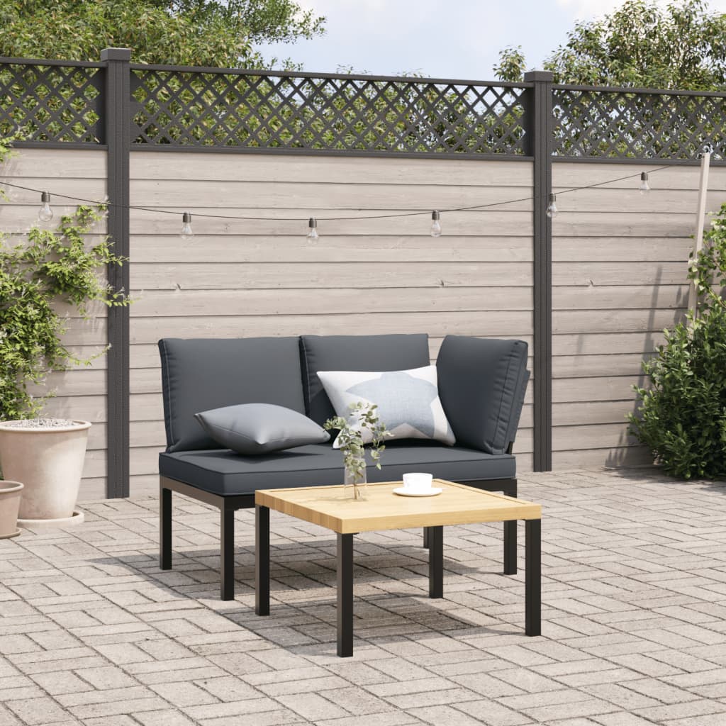 2-tlg. Garten-Sofagarnitur mit Kissen Schwarz Aluminium