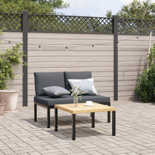 2-tlg. Garten-Sofagarnitur mit Kissen Schwarz Aluminium