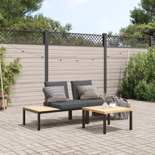 3-tlg. Garten-Sofagarnitur mit Kissen Schwarz Aluminium