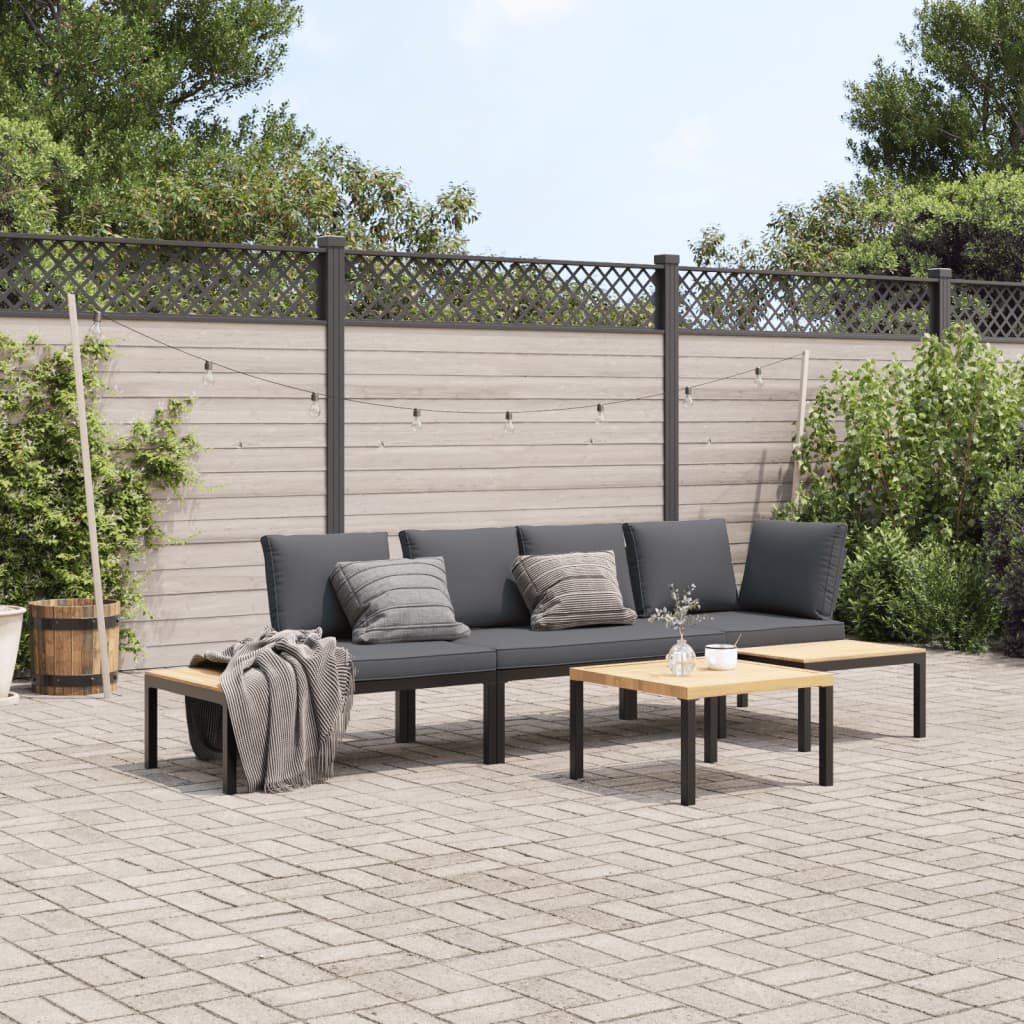 4-tlg. Garten-Sofagarnitur mit Kissen Schwarz Aluminium