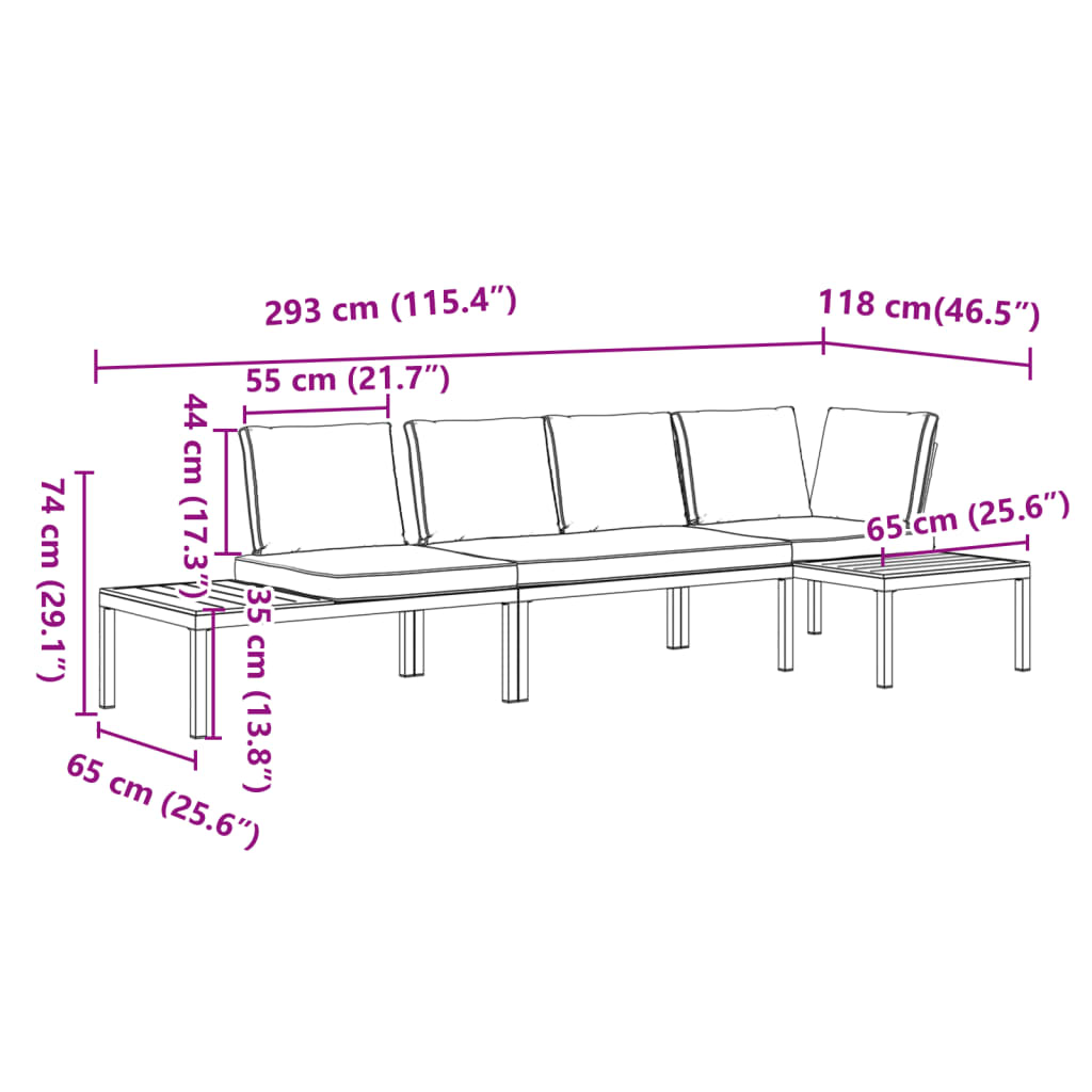 3-tlg. Garten-Sofagarnitur mit Kissen Schwarz Aluminium