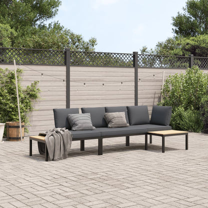 3-tlg. Garten-Sofagarnitur mit Kissen Schwarz Aluminium