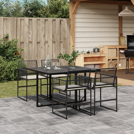 5-tlg. Garten-Essgruppe mit Kissen Schwarz Poly Rattan