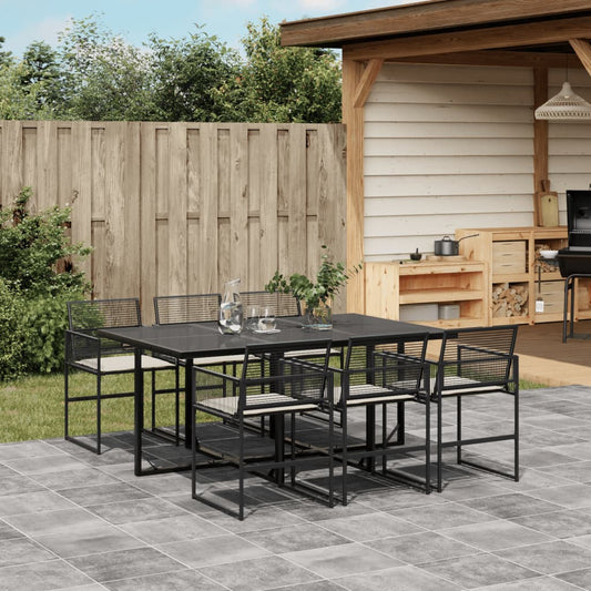 7-tlg. Garten-Essgruppe mit Kissen Schwarz Poly Rattan