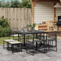 9-tlg. Garten-Essgruppe mit Kissen Schwarz Poly Rattan