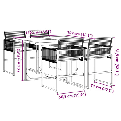 5-tlg. Garten-Essgruppe mit Kissen Schwarz Poly Rattan