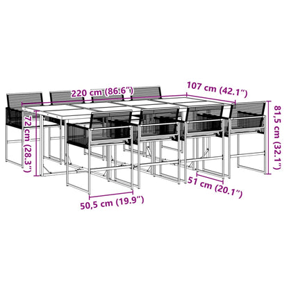 9-tlg. Garten-Essgruppe mit Kissen Schwarz Poly Rattan