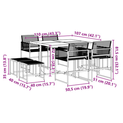 9-tlg. Garten-Essgruppe Schwarz Poly Rattan