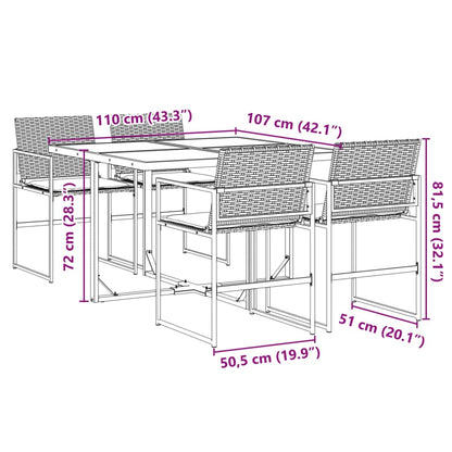 5-tlg. Garten-Essgruppe mit Kissen Schwarz Poly Rattan