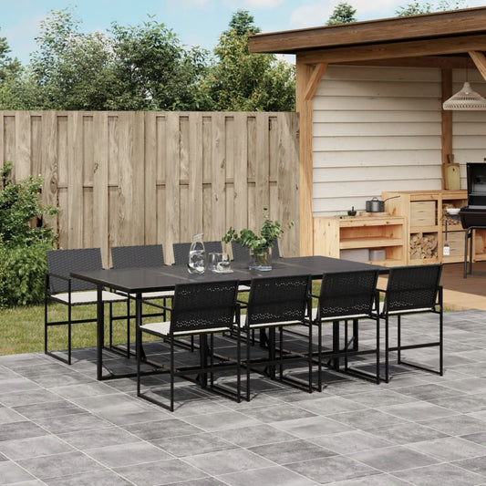 9-tlg. Garten-Essgruppe mit Kissen Schwarz Poly Rattan