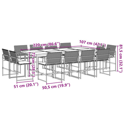 13-tlg. Garten-Essgruppe mit Kissen Schwarz Poly Rattan