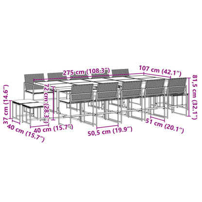 15-tlg. Garten-Essgruppe mit Kissen Schwarz Poly Rattan