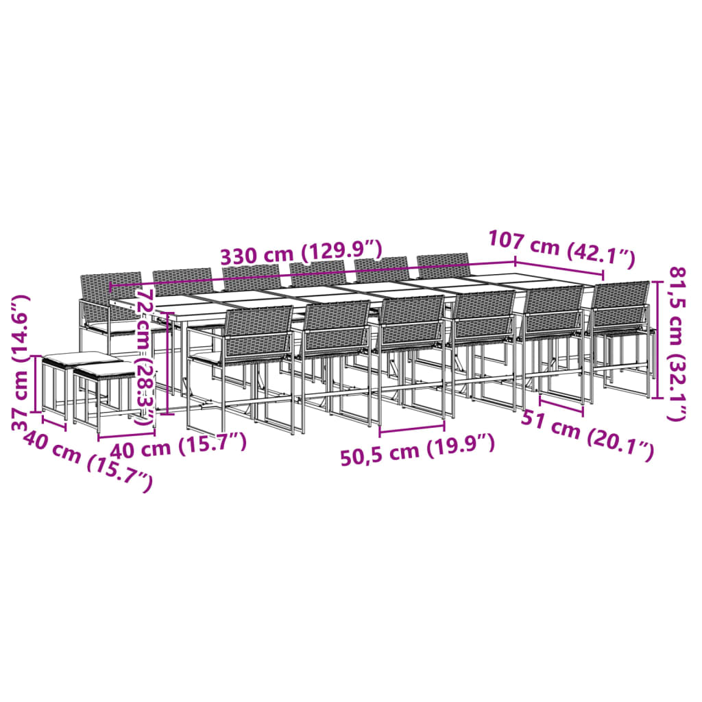 17-tlg. Garten-Essgruppe mit Kissen Schwarz Poly Rattan