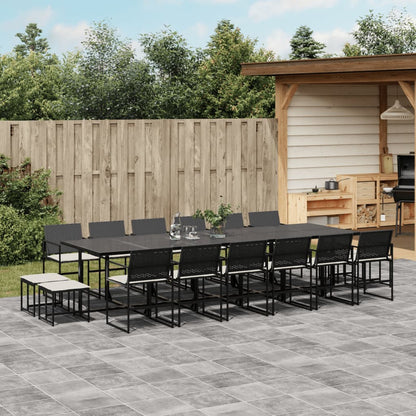 17-tlg. Garten-Essgruppe mit Kissen Schwarz Poly Rattan