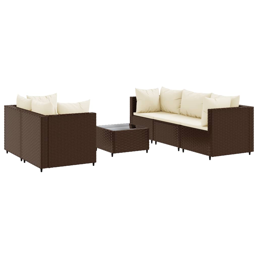 6-tlg. Garten-Lounge-Set mit Kissen Braun Poly Rattan