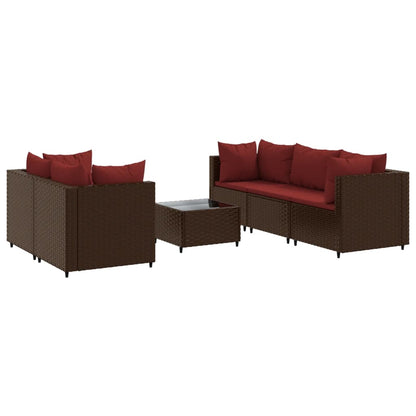 6-tlg. Garten-Lounge-Set mit Kissen Braun Poly Rattan