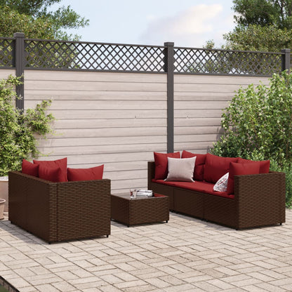 6-tlg. Garten-Lounge-Set mit Kissen Braun Poly Rattan